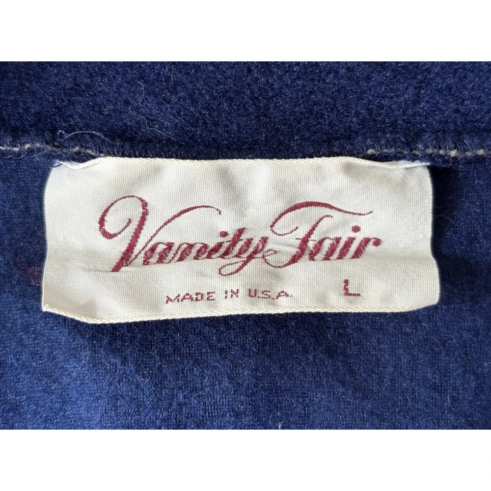 Vintage Vanity Fair Velour Robe Women's L Navy Blue Zip Housecoat‎ Cozy Lounge